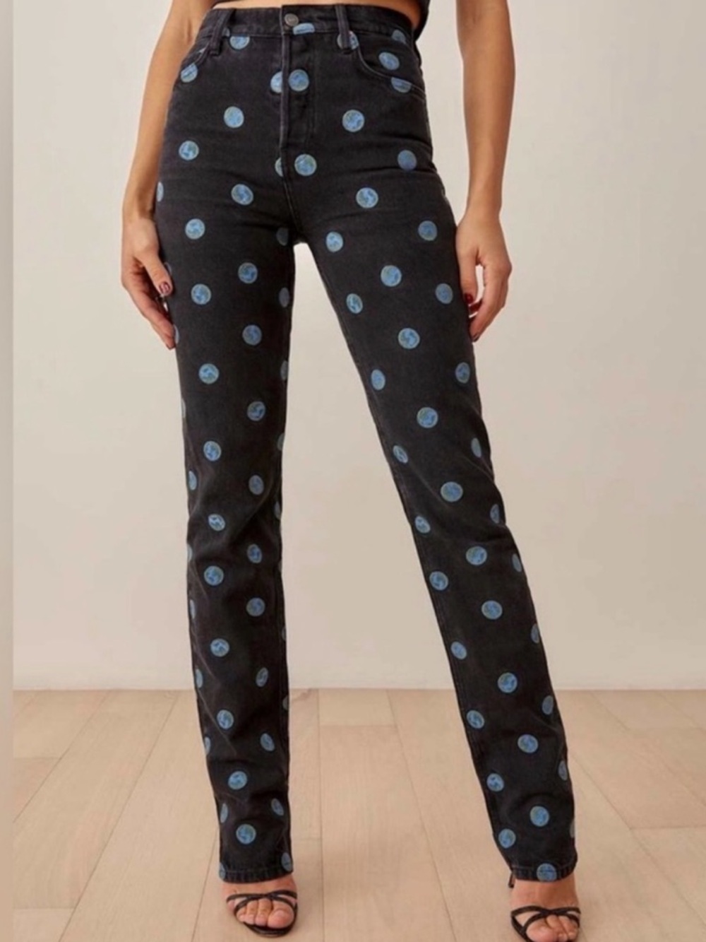 Reformation Earth 🌎 Embroidered High Rise Straight Jeans, NWT, Size 24